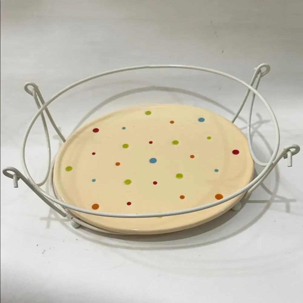 Temptations Tara 2 Qt Oven Ware Dish Polka Dot Cream Ceramic Chicken 4 Pieces